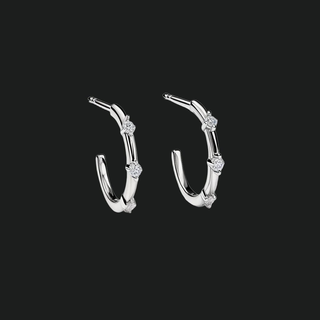 Petite Round Diamond Huggie Hoop Earrings - 9kt White Gold with Lab-Grown Diamond