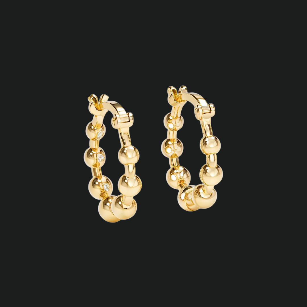 Polished Diamond Beaded Hoop Earrings - 9kt White Gold with Lab-Grown Diamond