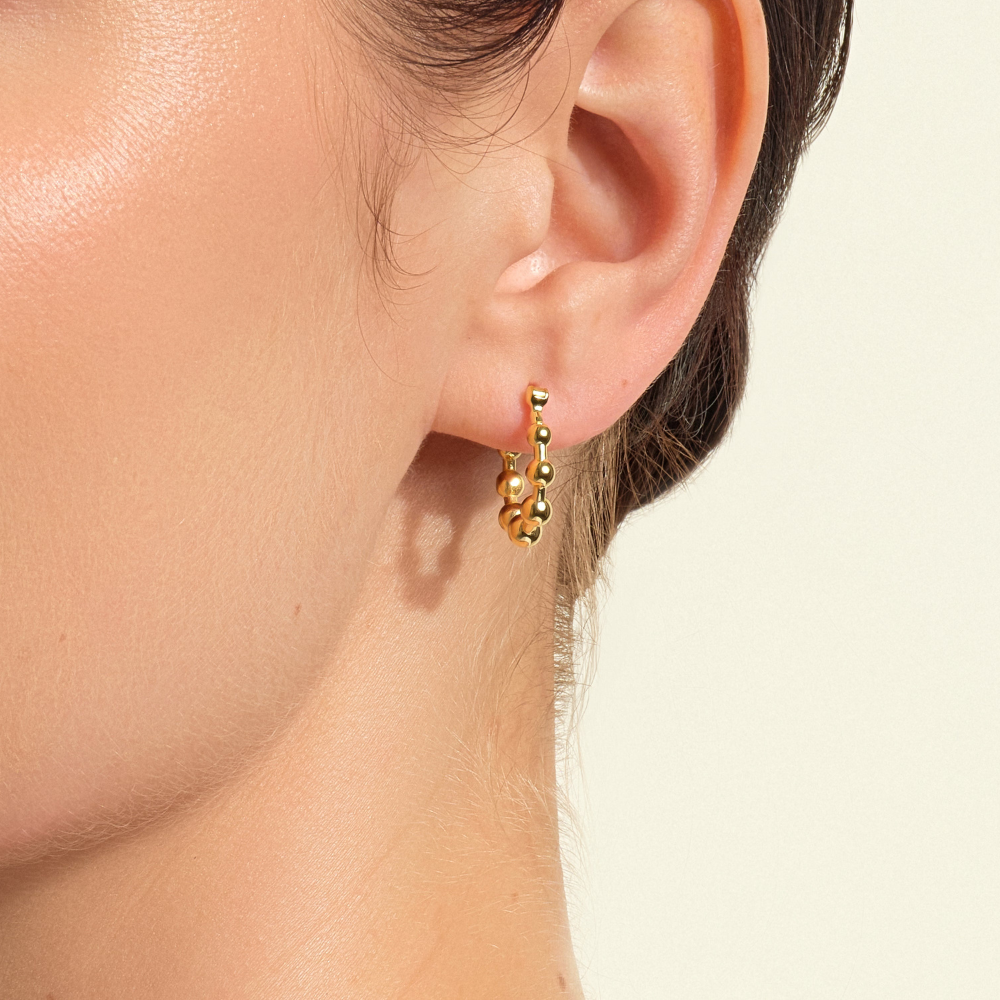 Polished Diamond Beaded Hoop Earrings