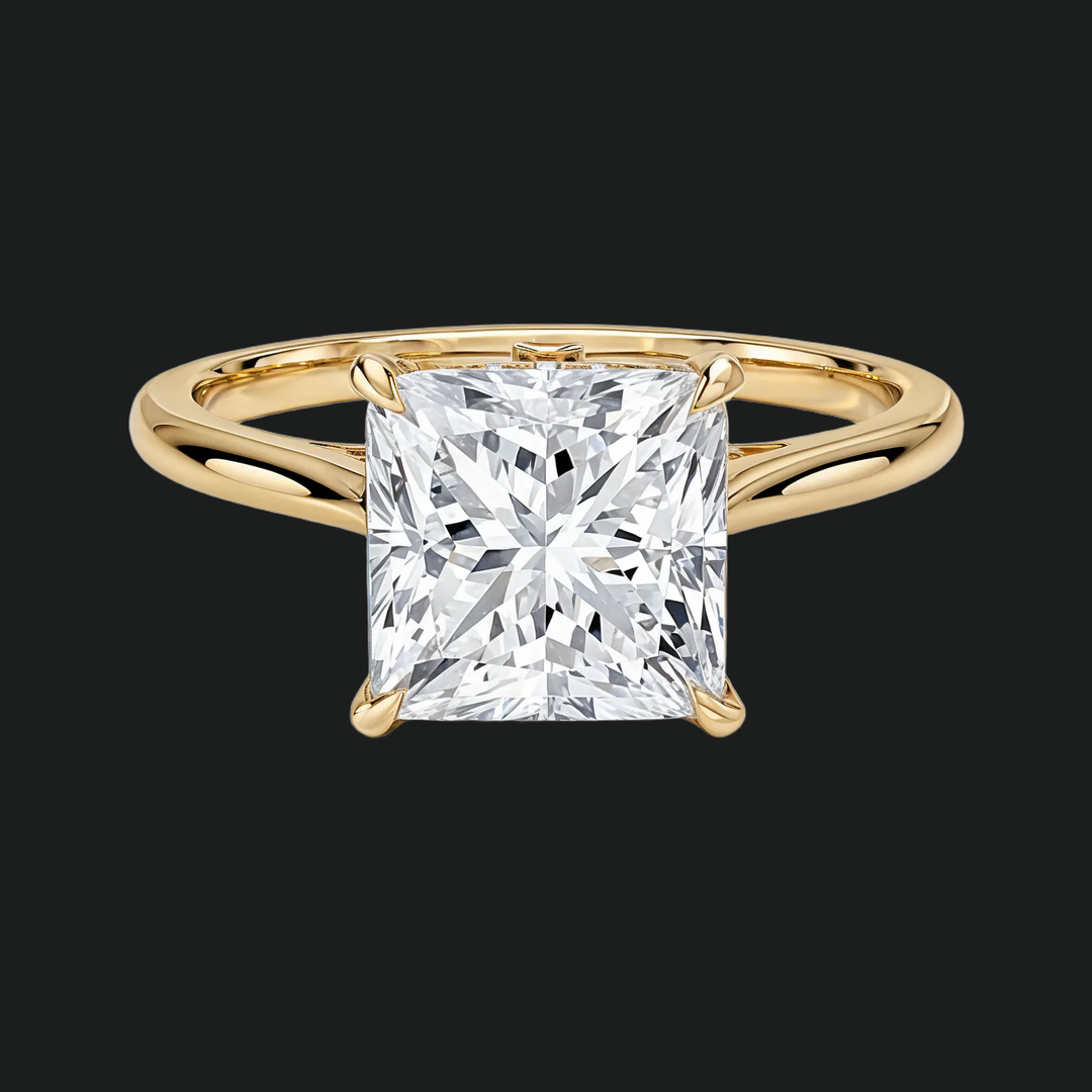 Princess Cut Hidden Halo Engagement Ring with Diamond Accents in 9kt White Gold