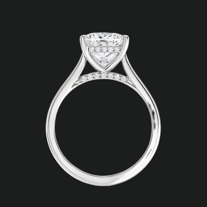 Prinzessin schnitt versteckte Halo -Verlobungsring mit Diamantakzenten