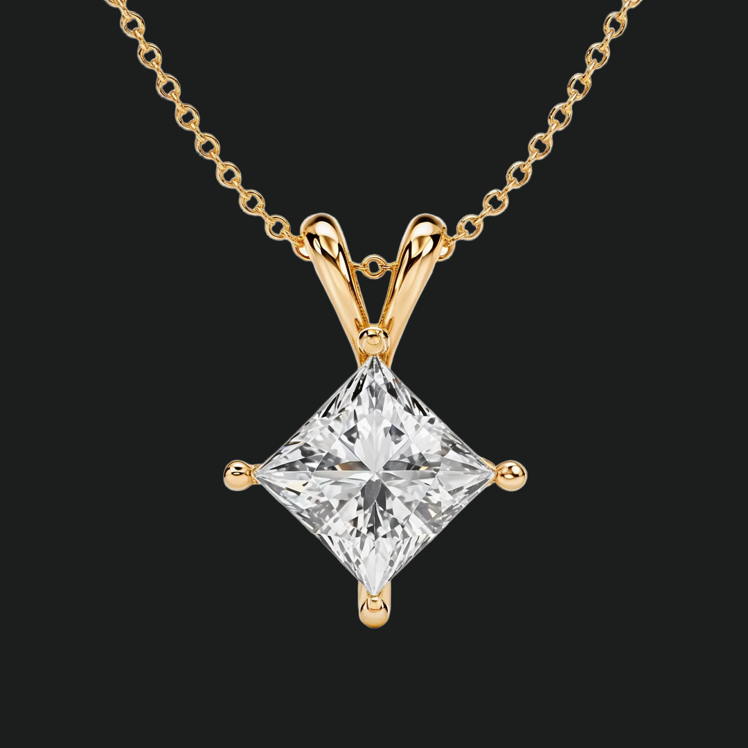 Princess Cut Diamond Double Bail Solitaire Pendant - 9kt White Gold with Lab-Grown Diamond