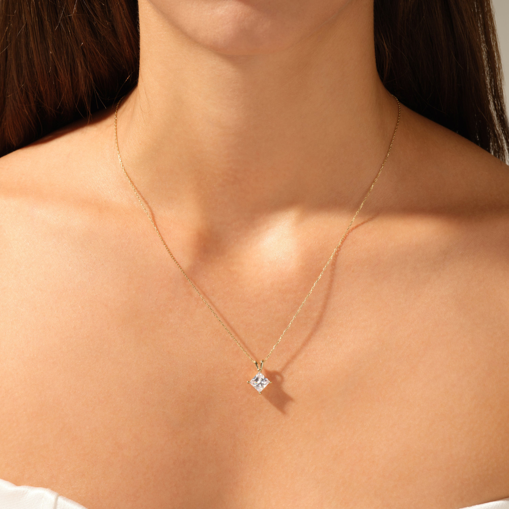 Princess Cut Diamond Double Bail Solitaire Pendant