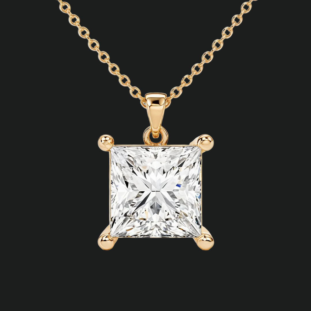 Princess Cut Diamond Solitaire Pendant Necklace - 9kt White Gold with Lab-Grown Diamond