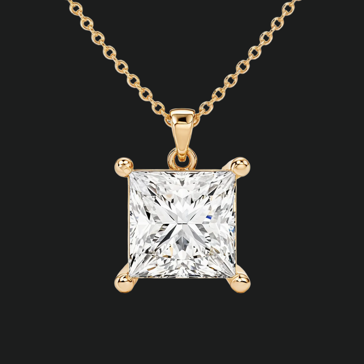 Prinzessin Cut Diamond Solitaire Anhänger Halskette - 9kt Weißgold mit Laborgewachsen Diamond