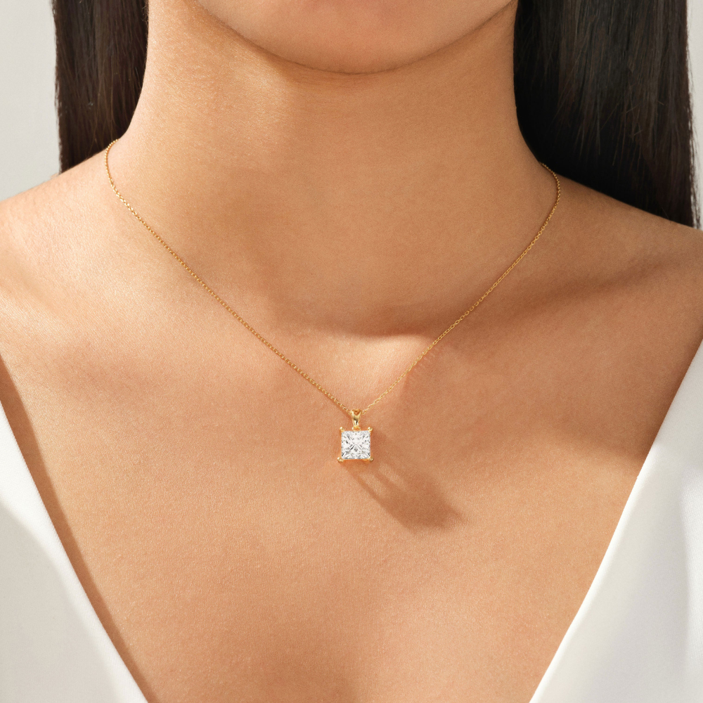 Princess Cut Diamond Solitaire Pendant Necklace