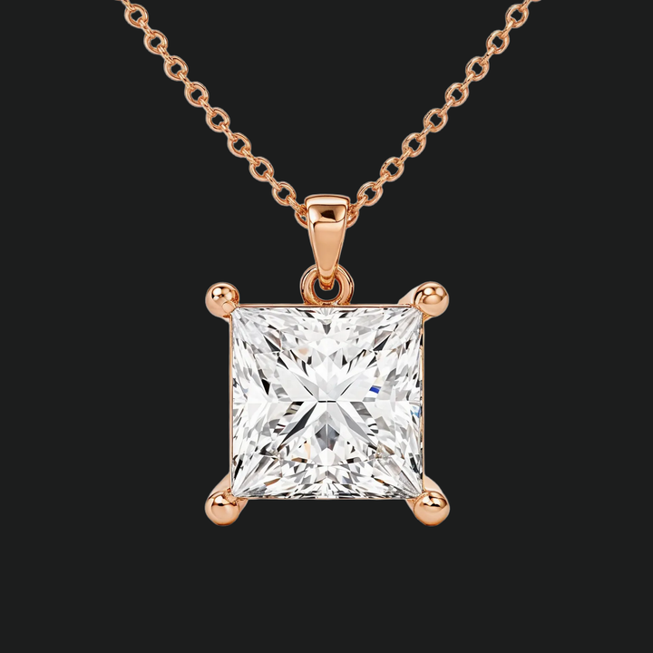 Prinzessin Cut Diamond Solitaire Anhänger Halskette