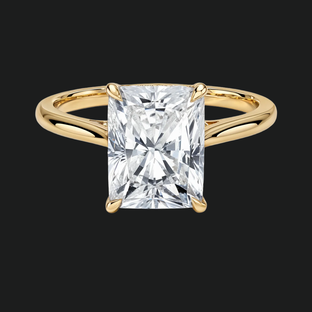Bague de fiançailles halo cachée rayonnante avec accents de diamant en or blanc 9kt