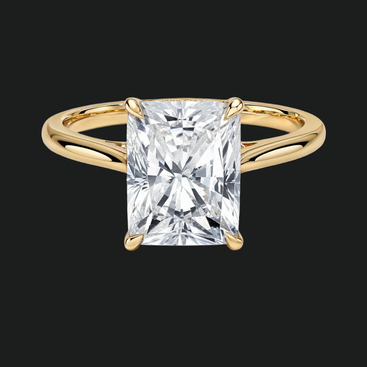 Radiant Cut Hidden Halo Pierścień zaręczynowy z diamentowymi akcentami w 9KT Białym Złotom