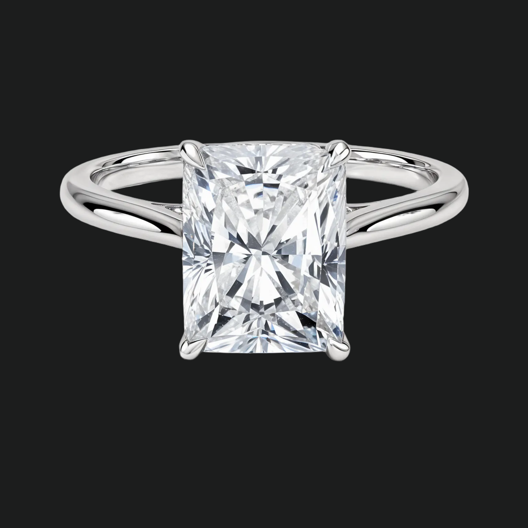 Radiant Cut ukryty pierścionek zaręczynowy Halo z diamentowymi akcentami