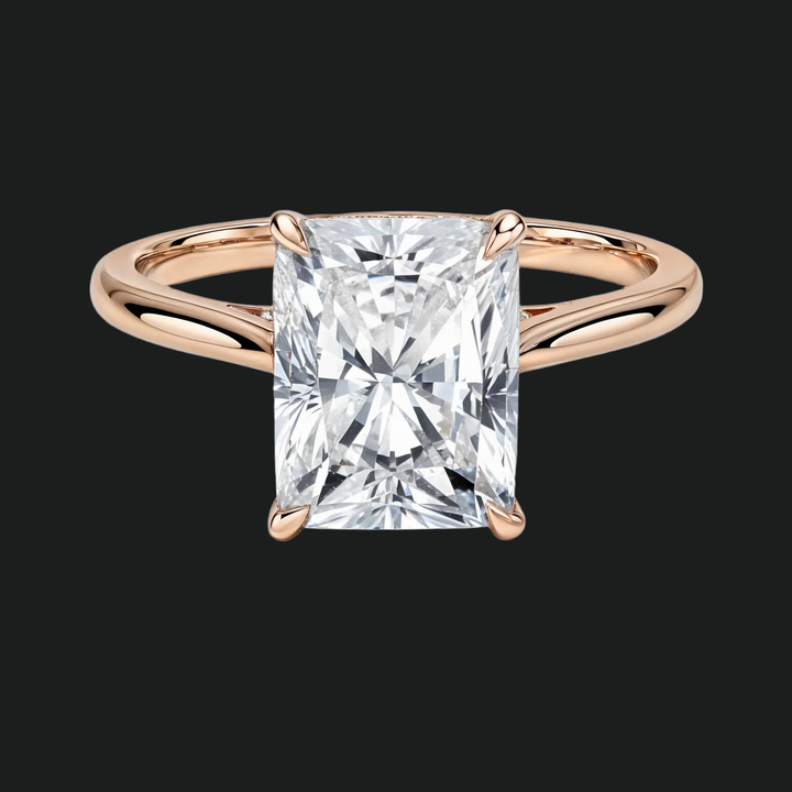Radiant Cut ukryty pierścionek zaręczynowy Halo z diamentowymi akcentami