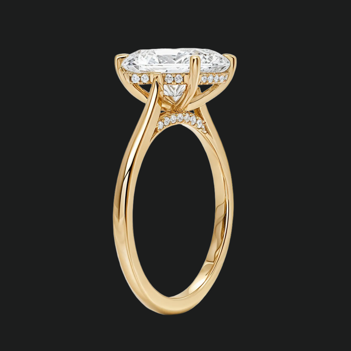 Radiant Cut ukryty pierścionek zaręczynowy Halo z diamentowymi akcentami