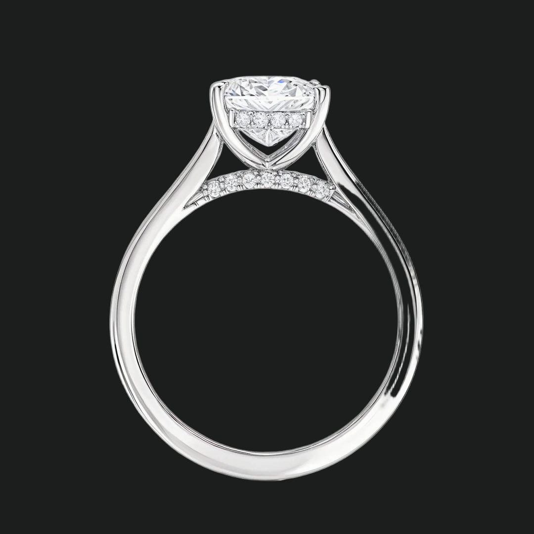 Radiant Cut ukryty pierścionek zaręczynowy Halo z diamentowymi akcentami