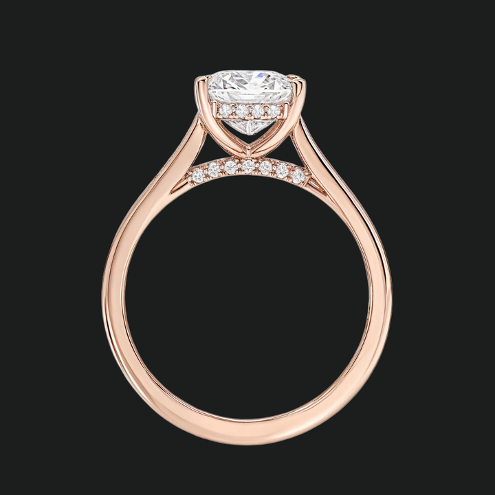 Radiant Cut ukryty pierścionek zaręczynowy Halo z diamentowymi akcentami