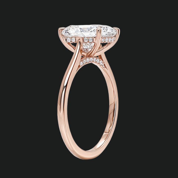 Radiant Cut ukryty pierścionek zaręczynowy Halo z diamentowymi akcentami