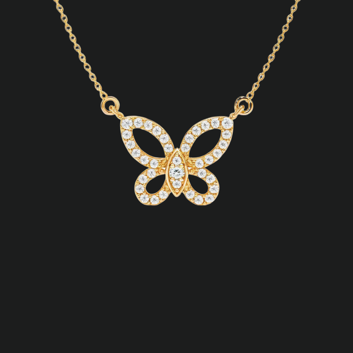 Ronde gesneden vlinder diamant hanger ketting - 9kt wit goud met lab gekweekte diamant