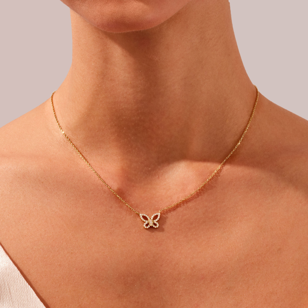 Round Cut Butterfly Diamond Pendant Necklace