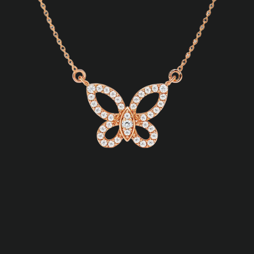 Ronde gesneden vlinder diamant hang ketting