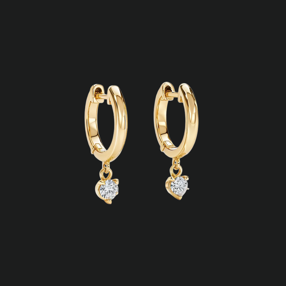 Round Diamond Drop Huggie Hoop Earrings - 9kt White Gold with Lab-Grown Diamond