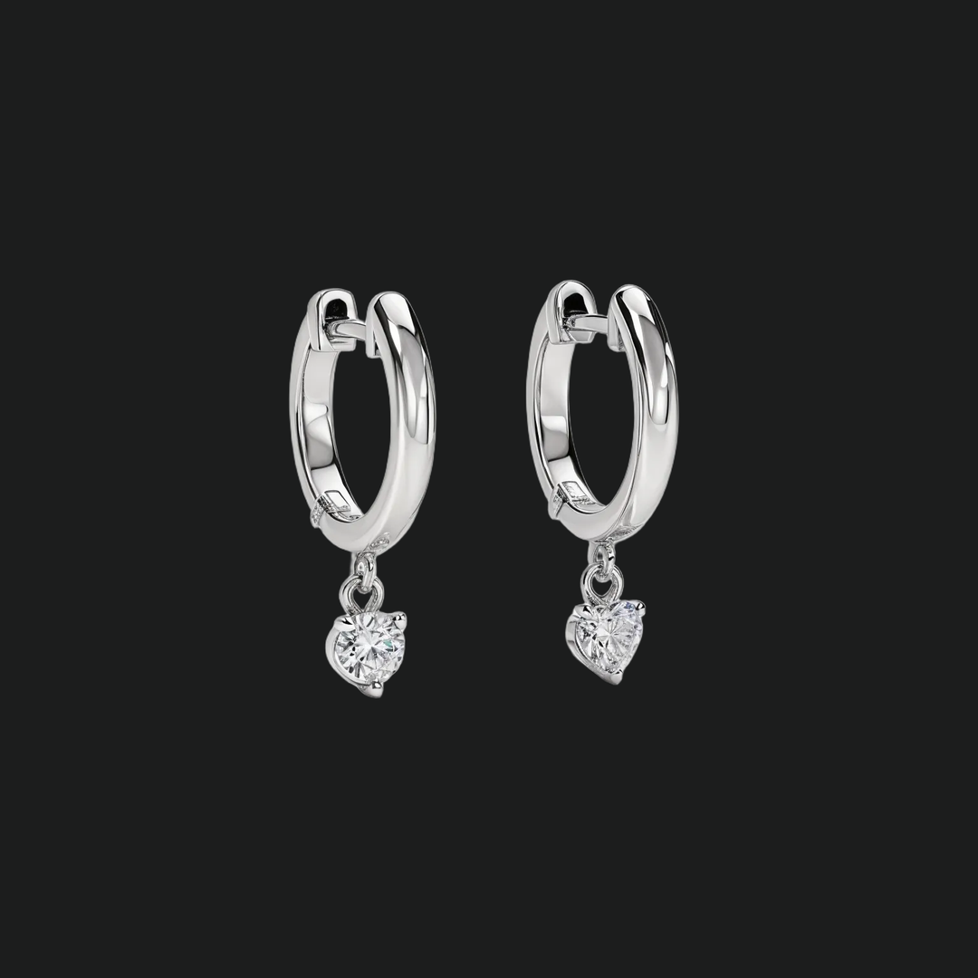 Round Diamond Drop Huggie Hoop Earrings (1) - 9kt White Gold with Lab-Grown Diamond