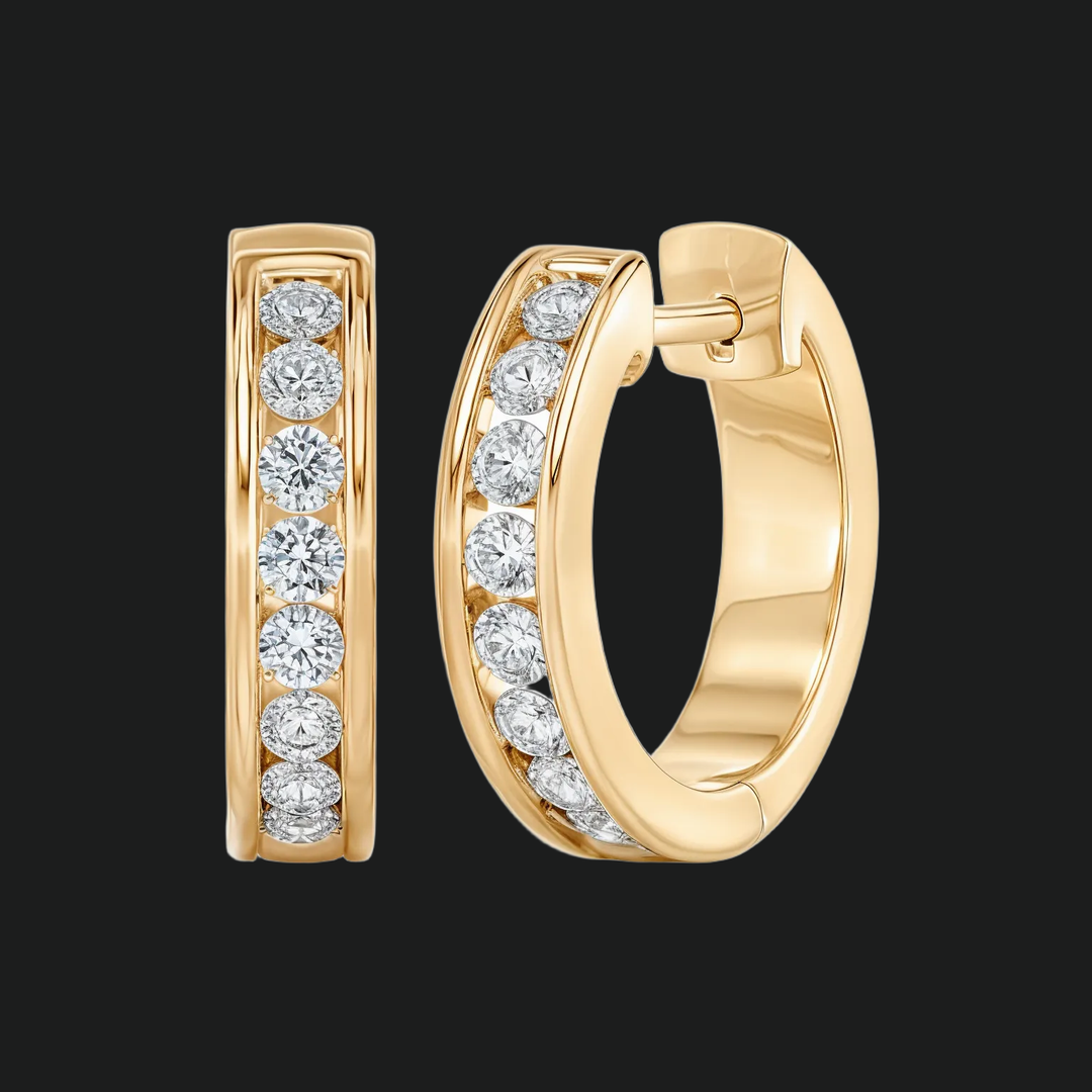 Round Diamond Huggie Hoop Earrings - 9kt White Gold with Lab-Grown Diamond