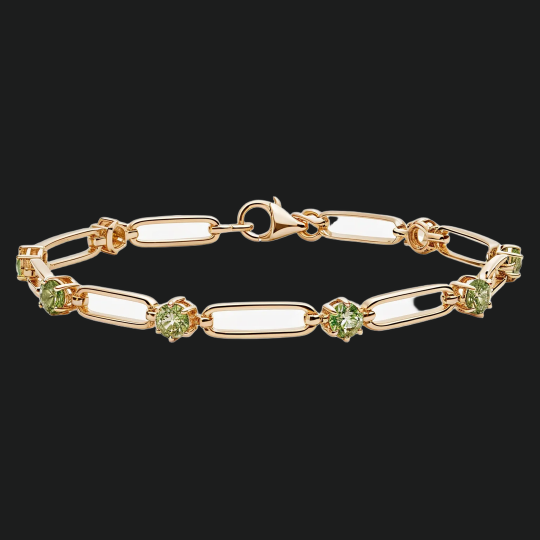 Round Peridot Paperclip Bracelet - 9kt White Gold with Lab-Grown Diamond