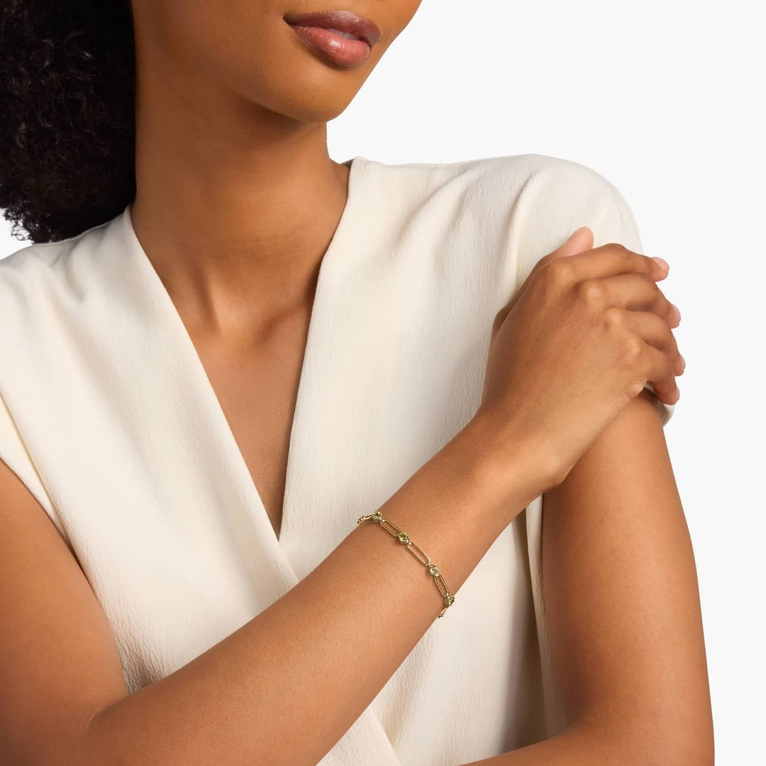Round Peridot Paperclip Bracelet