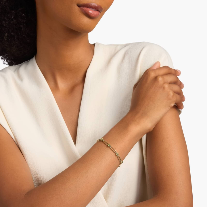Round Peridot Paperclip Bracelet