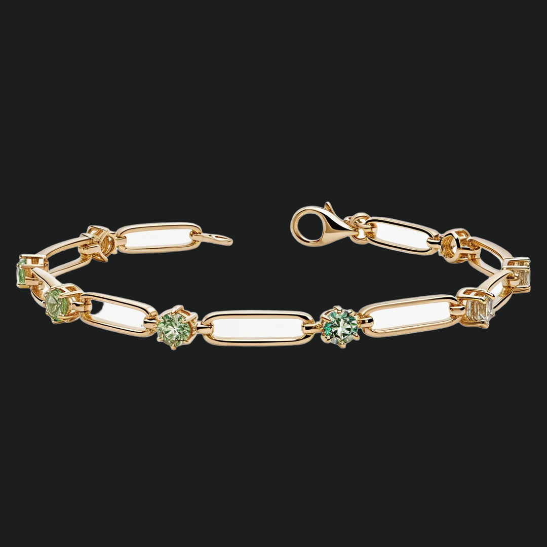 Round Peridot Paperclip Bracelet