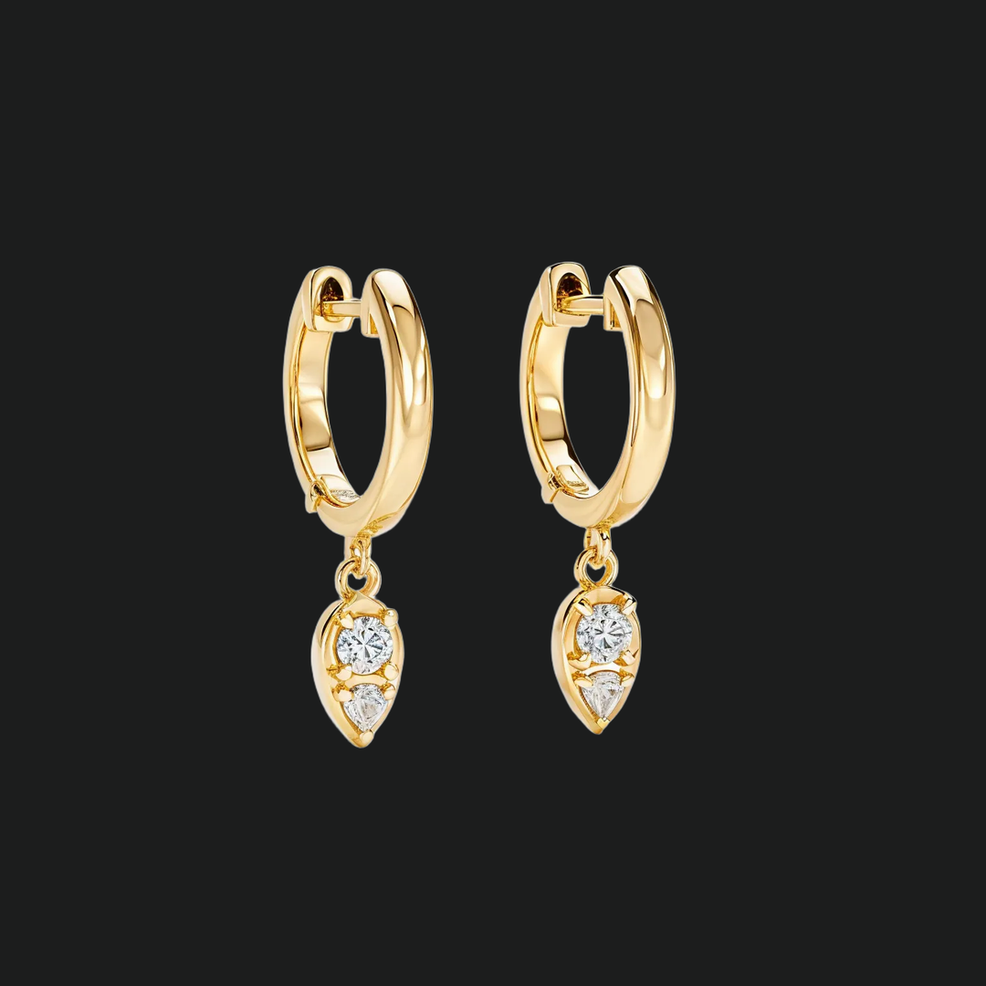 Round Diamond Teardrop Hoop Earrings - 9kt White Gold with Lab-Grown Diamond
