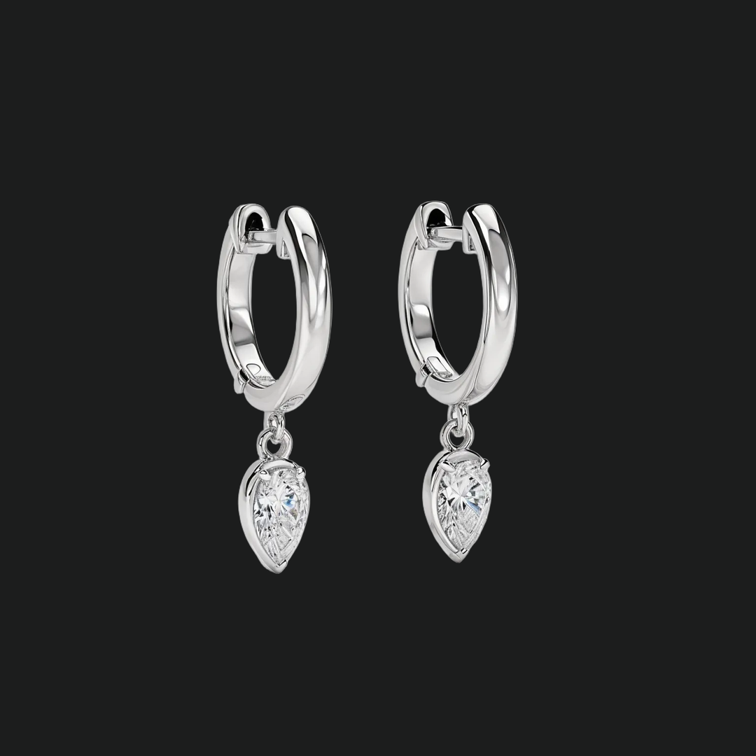 Round Diamond Teardrop Hoop Earrings (1) - 9kt White Gold with Lab-Grown Diamond
