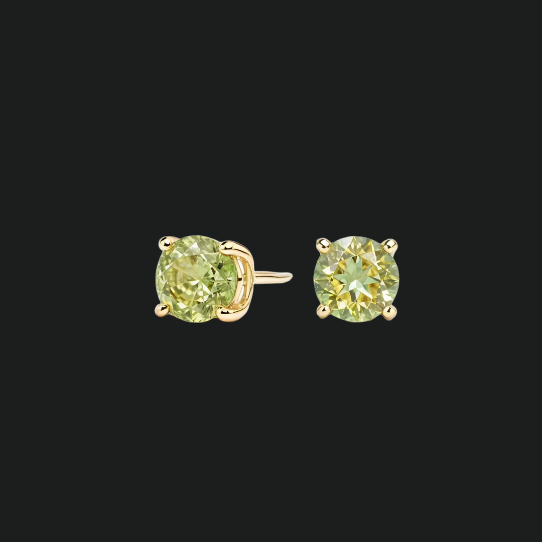 Round Peridot Solitaire Stud Earrings - 9kt White Gold with Lab-Grown Diamond