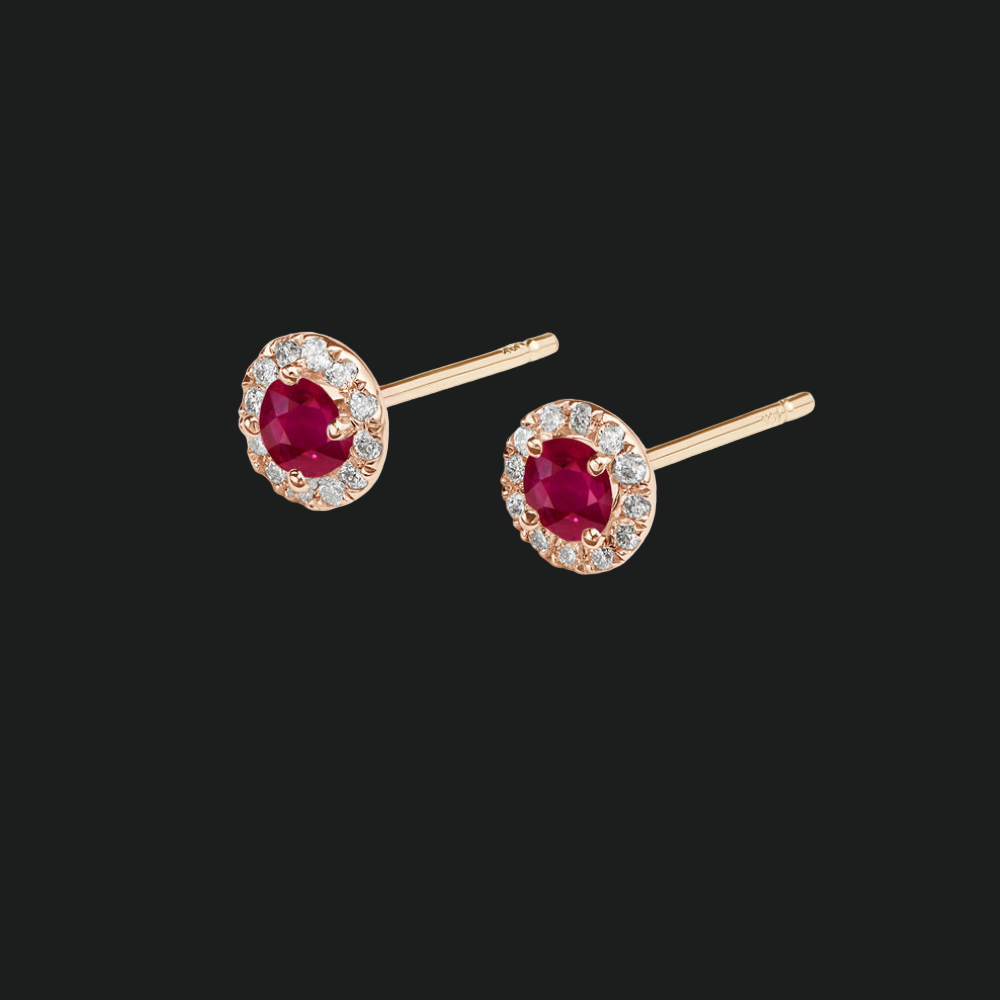 Ruby and Diamond Halo Stud Earrings - 9kt White Gold with Lab-Grown Diamond