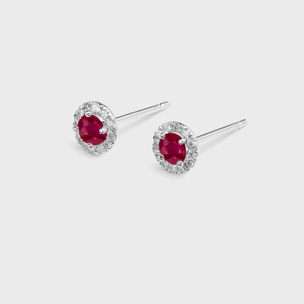 Ruby and Diamond Halo Stud Earrings