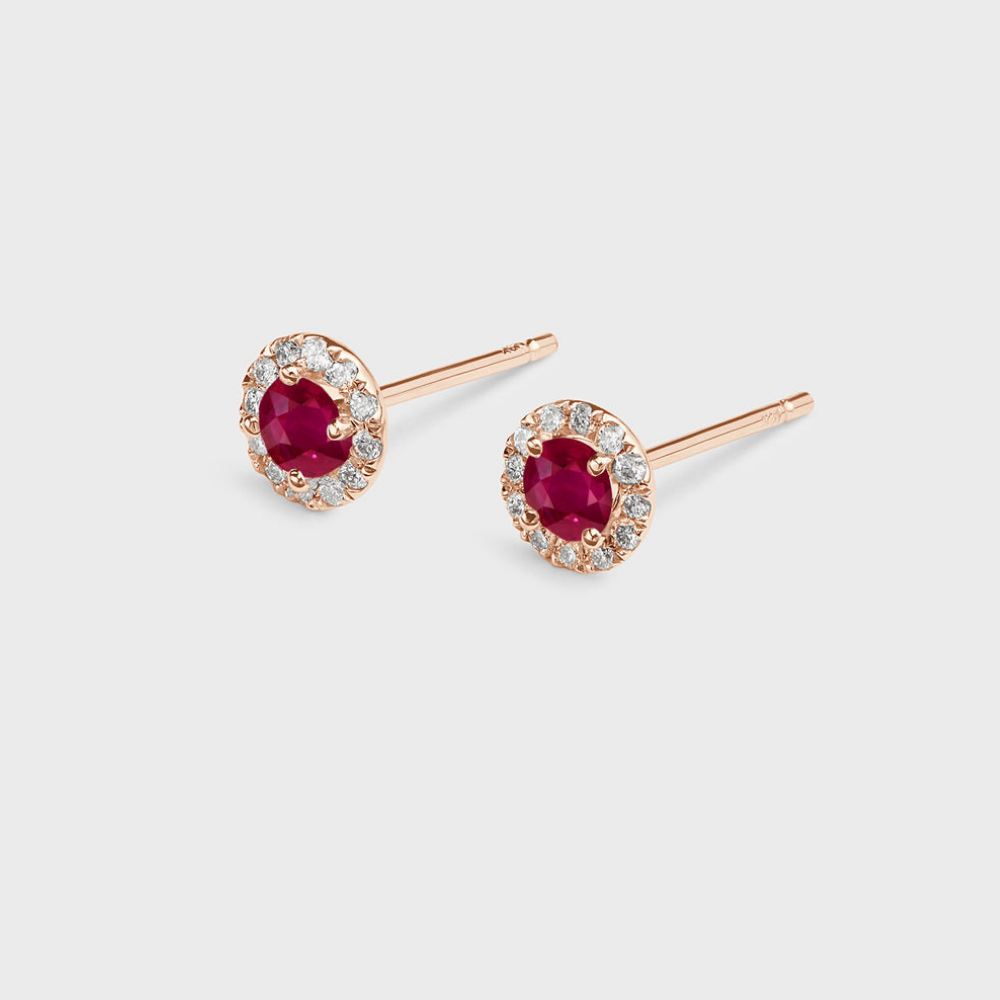Ruby en Diamond Halo Stud -oorbellen