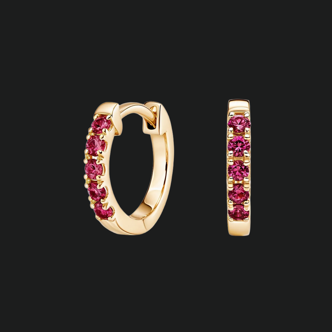 Ruby Huggie Hoop Earrings - 9kt White Gold with Lab-Grown Diamond