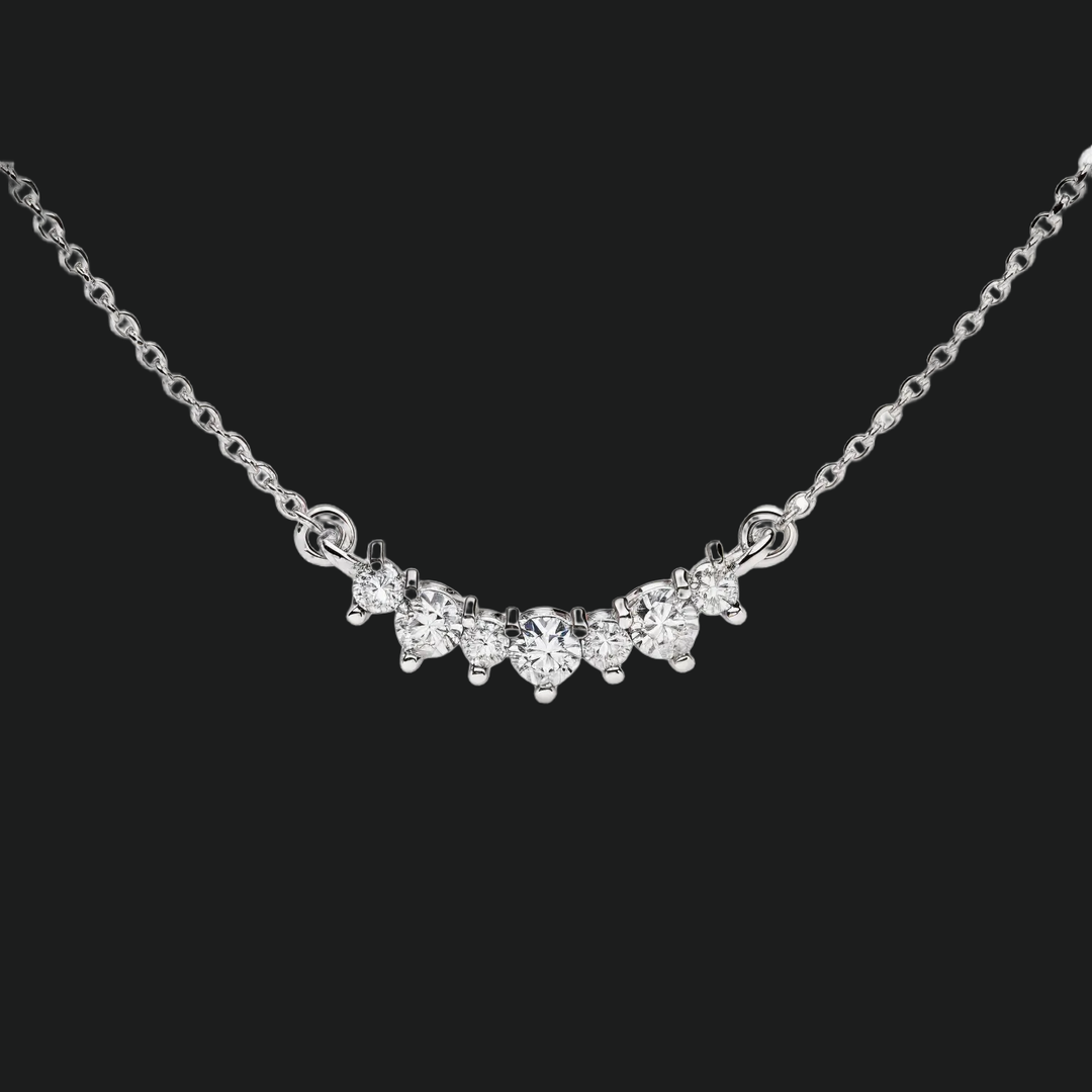 Seven-Stone Curved Diamond Bar Necklace - 9kt White Gold with Lab-Grown Diamond