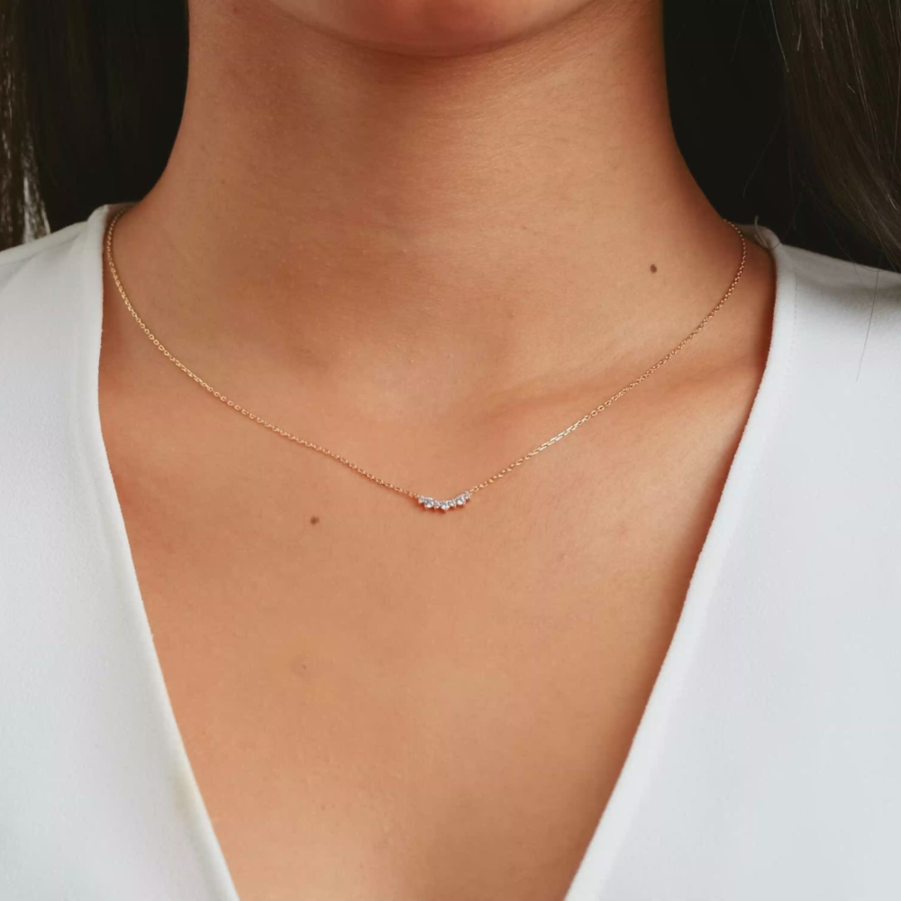 Seven-Stone Curved Diamond Bar Necklace