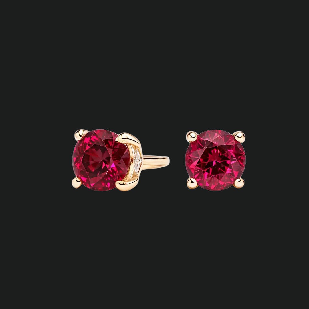 Round Ruby Stud Earrings - 9kt White Gold with Lab-Grown Diamond
