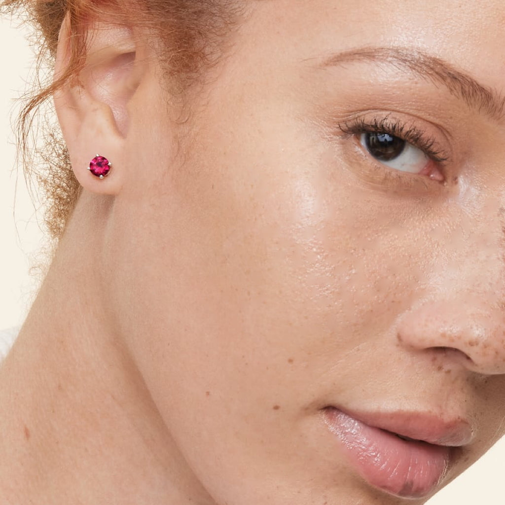 Round Ruby Stud Earrings