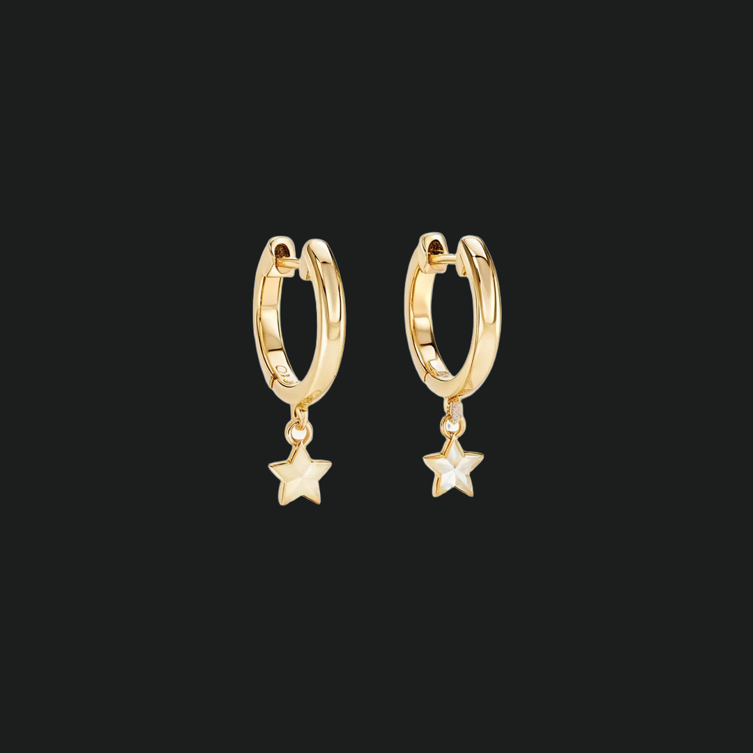 Star Diamond Drop Huggie Hoop Earrings - 9kt White Gold with Lab-Grown Diamond