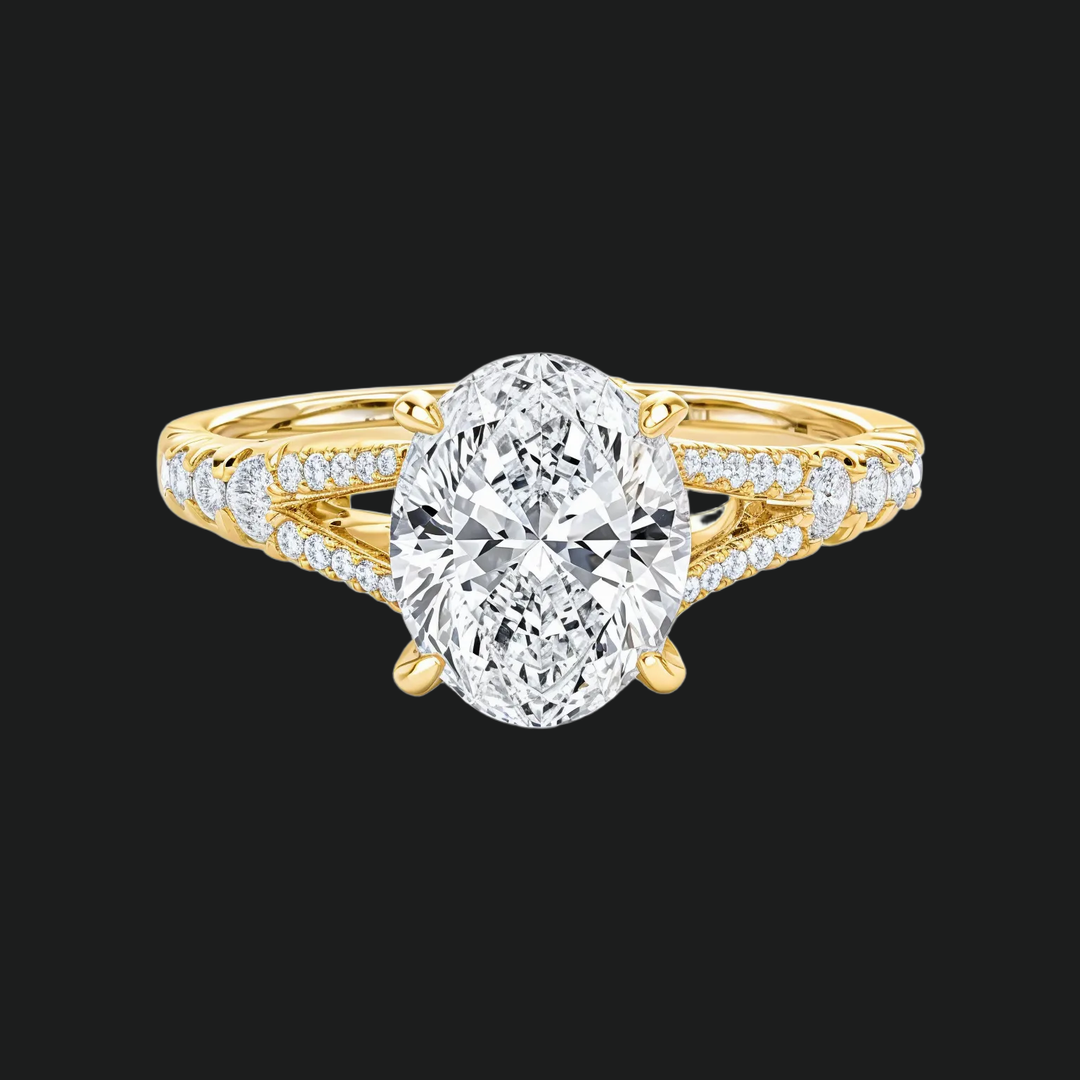 Anneau de fiançailles à tige divisée ovale avec accents de diamant en or blanc 9kt