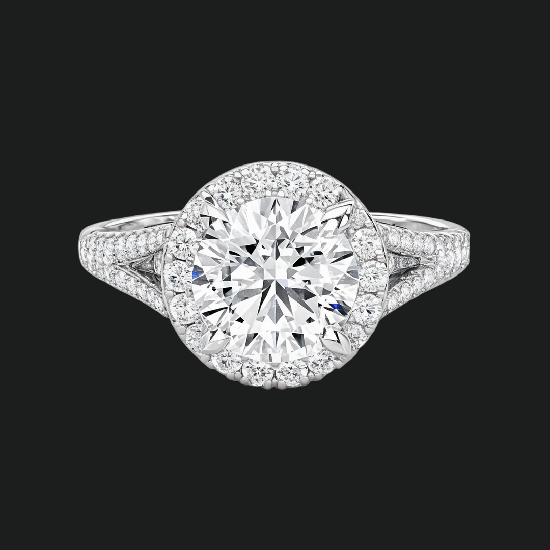 Coup de diamant rond des tiges de diamant de coupe HALO HALO en or blanc 9kt