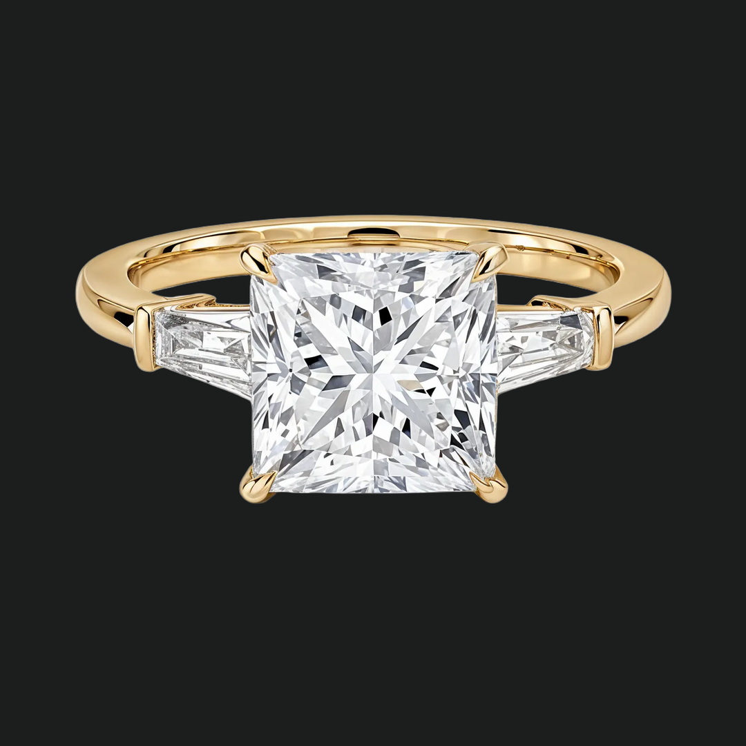 Bague de fiançailles à trois princesse en pierre avec des accents de diamant en or blanc 9kt