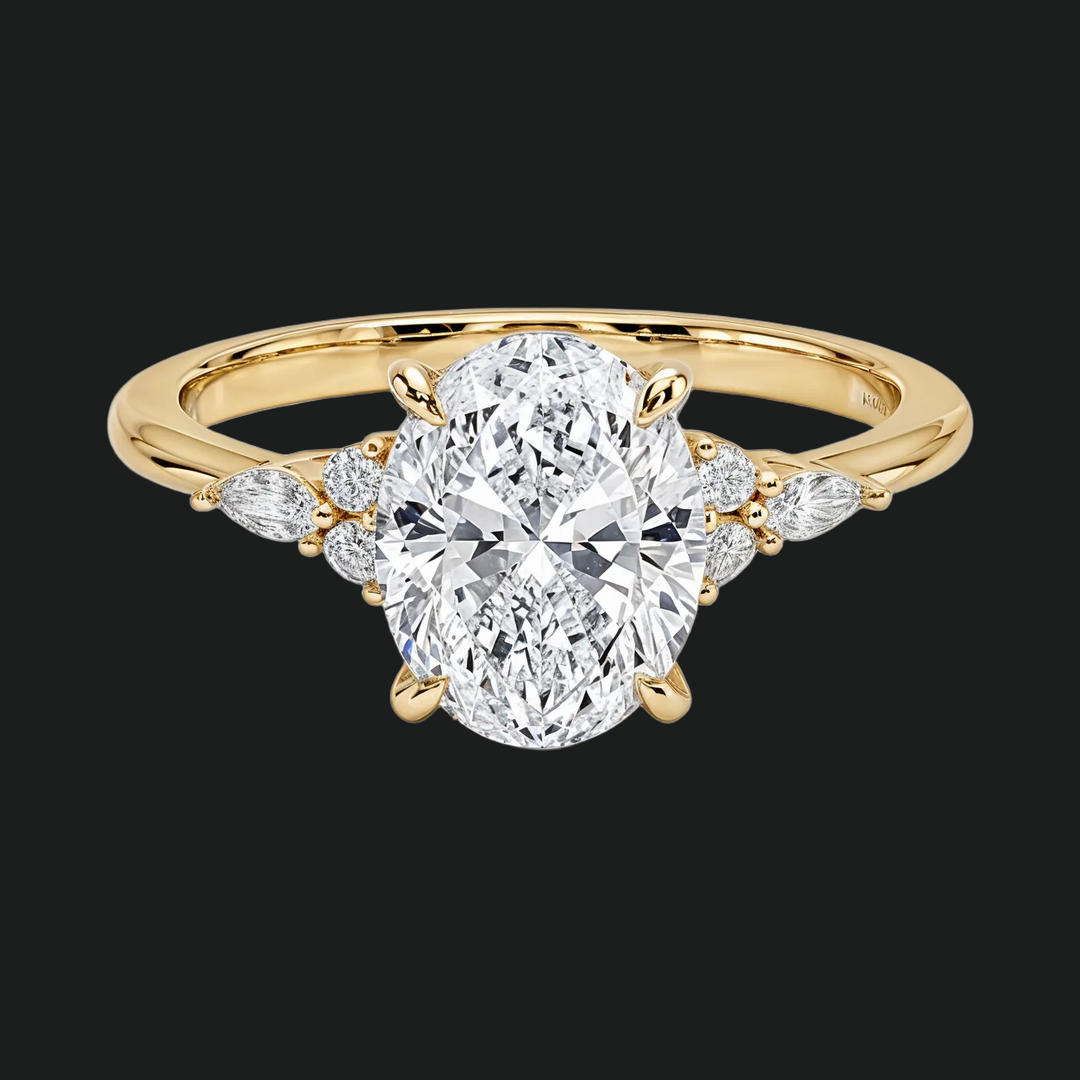 Solitaire ovale Solitaire Accents de fiançailles en or blanc 9kt