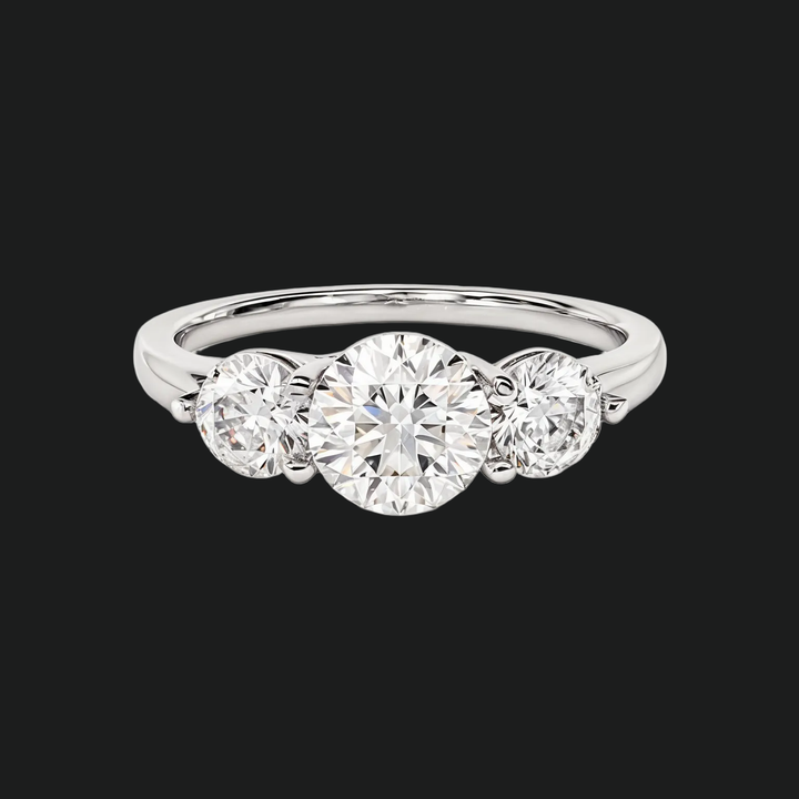 Round Three Stone Round Diamond Accens Pierścień zaręczynowy