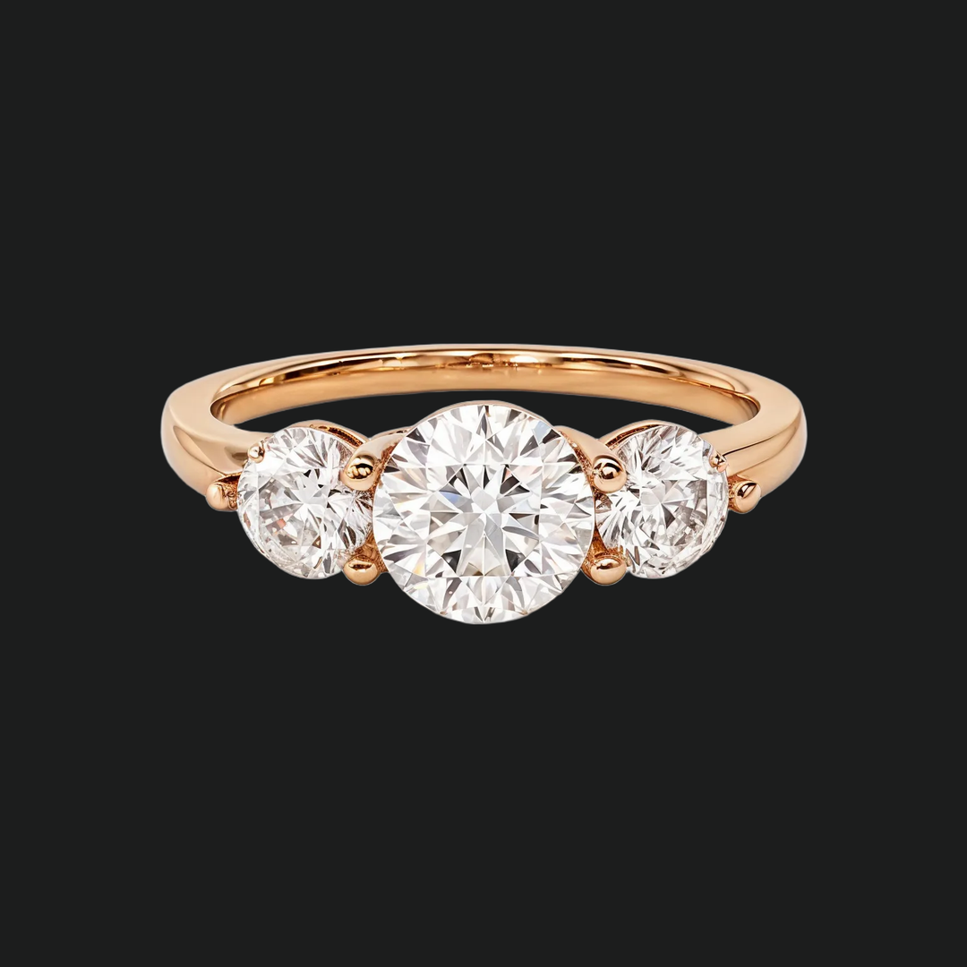 Round Three Stone Round Diamond Accens Pierścień zaręczynowy