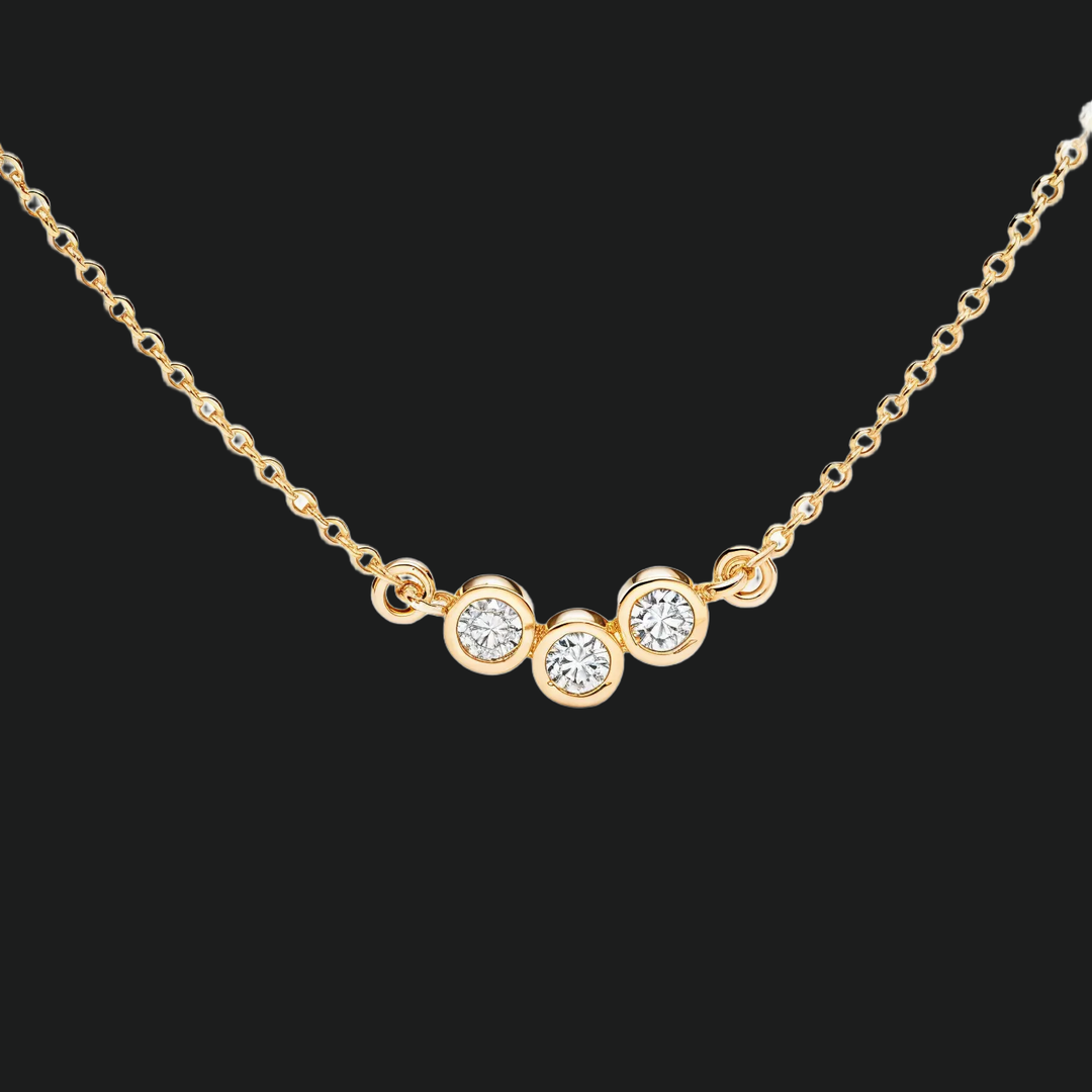 Round Diamond Trio Bezel Pendant Necklace - 9kt White Gold with Lab-Grown Diamond