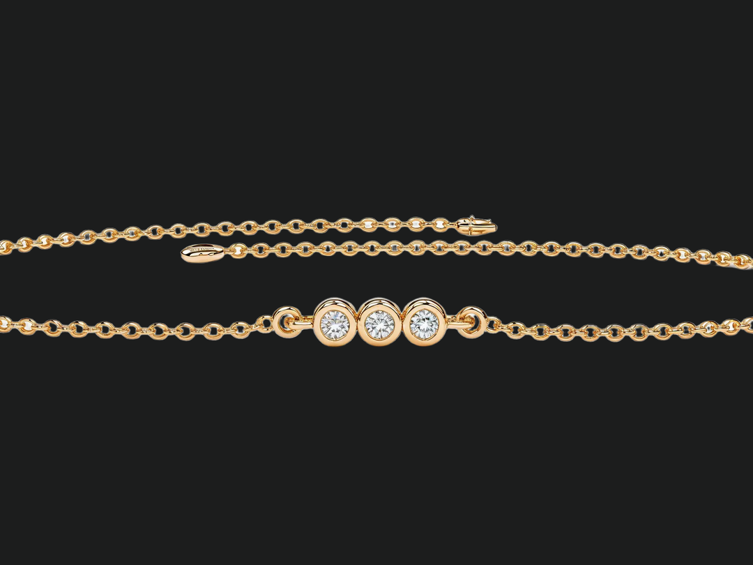 Round Cut Diamond Trio Bezel Bracelet - 9kt White Gold with Lab-Grown Diamond