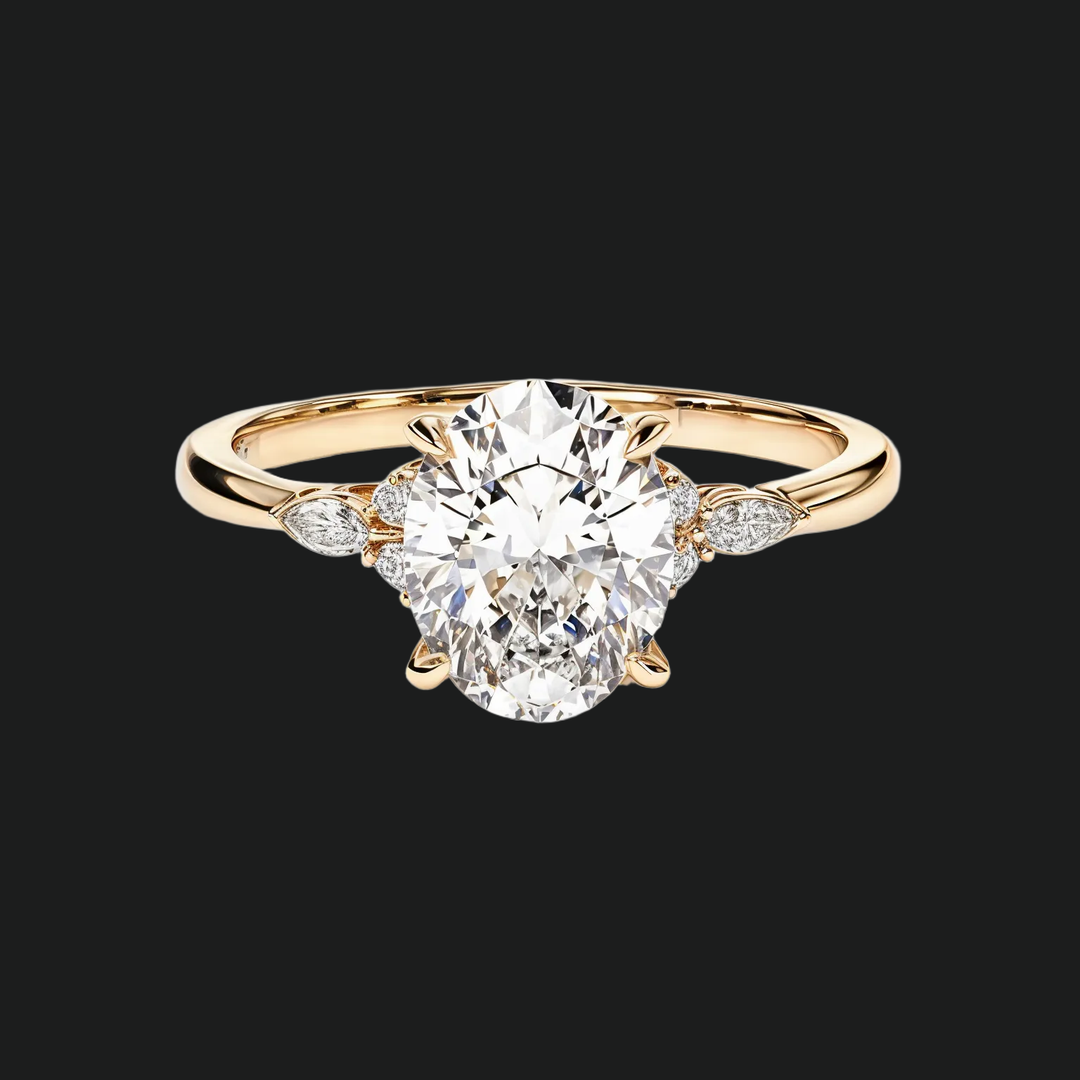 Rague de fiançailles en grappes d'accent diamant coupé ovale en or blanc 9kt